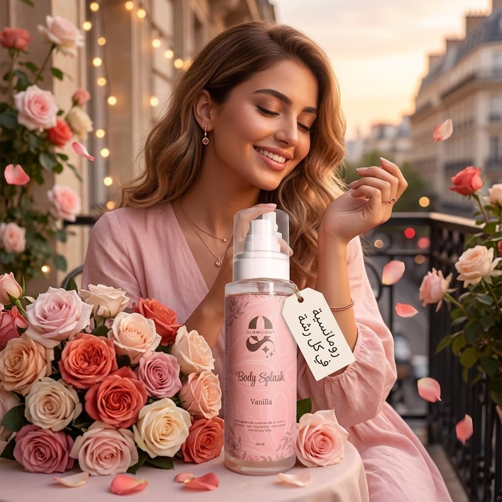 Glowlight Body Splash, Refreshing Mist, Jasmine and Rose Scent, with Moisturising Ingredients, Long-Lasting Hydration 200ml