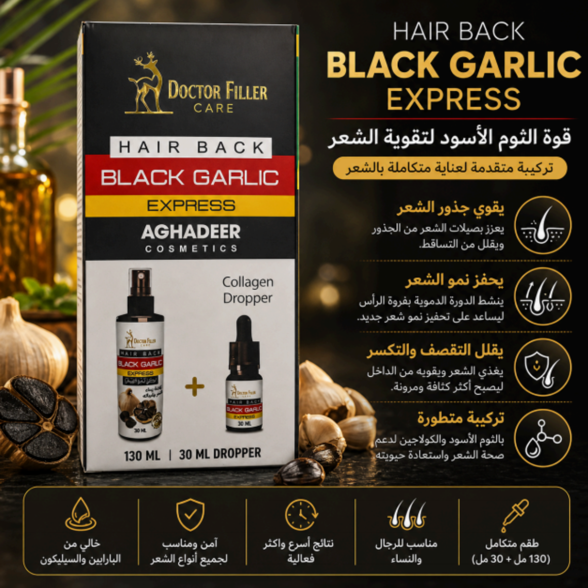 Hair Back Black Garlic Express + 30ml Collagen Dropper