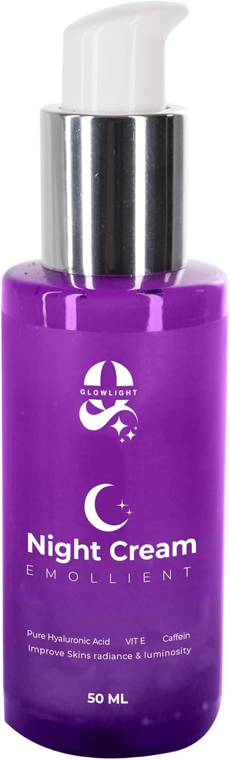 Glowlight Night Cream, Deep Moisturizing, Skin Brightening, with Hyaluronic Acid, Panthenol, Shea Butter, Aloe Vera, Vitamin E, Caffeine, Retinol